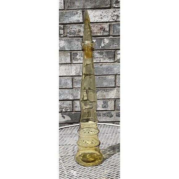 Vintage Mid-Century Modern Yellow Empoli Glass Genie Decanter Bottle 26” Tall - Picture 1 of 3